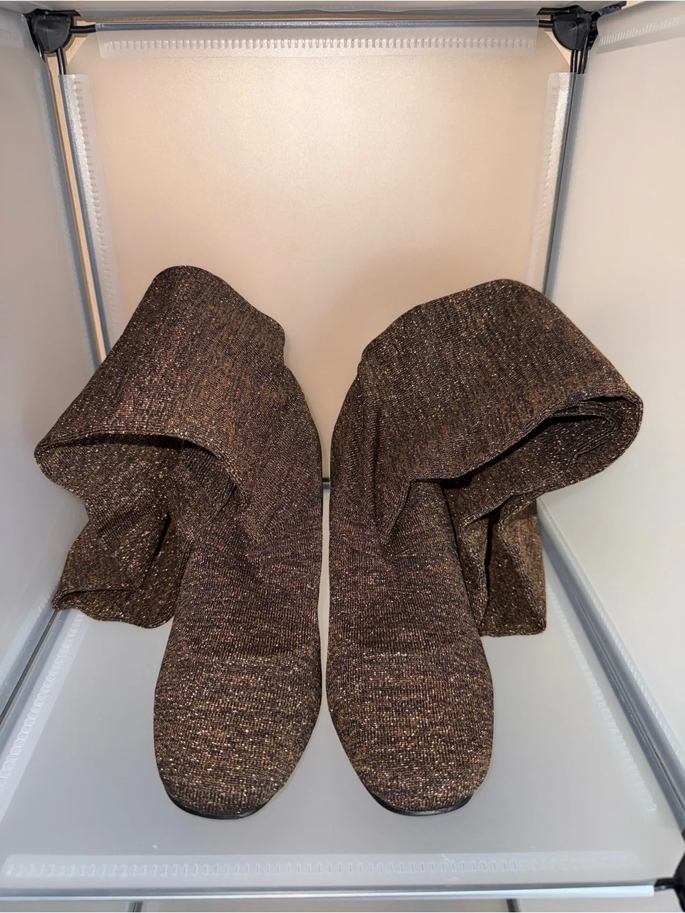 Room of Fashion Sparkle Knit Knee-High Block Heel Boots Brown Size 6 New